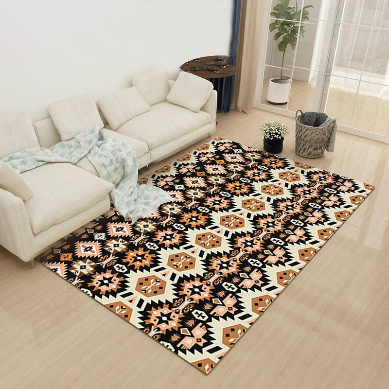 Lisslune | Yellow and Black Indian Tribal Printed Rug Diamond Geometric Polyester Non-Slip Back Stain Resistant Area Rug