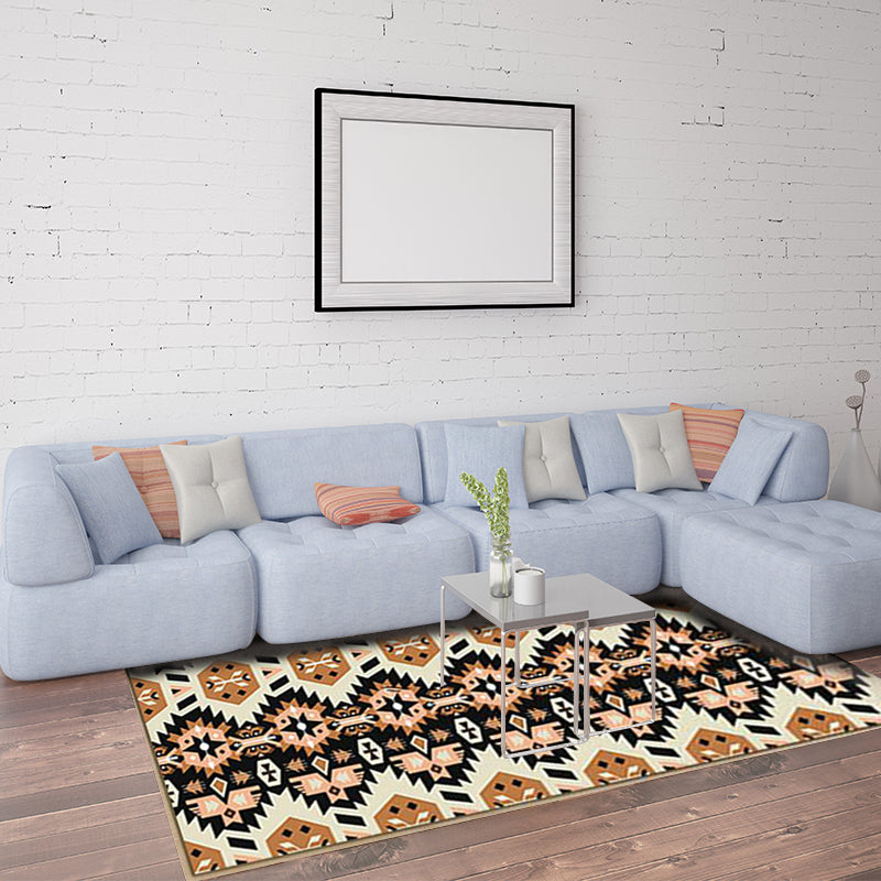 Lisslune | Yellow and Black Indian Tribal Printed Rug Diamond Geometric Polyester Non-Slip Back Stain Resistant Area Rug