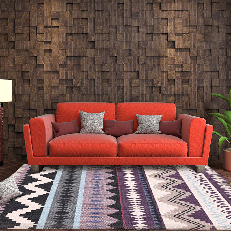 Lisslune | Purple Striped Chevron Geometric Rug Indian Tribal Indoor Mat Synthetic Non-Slip Power Loom Rug for Living Room
