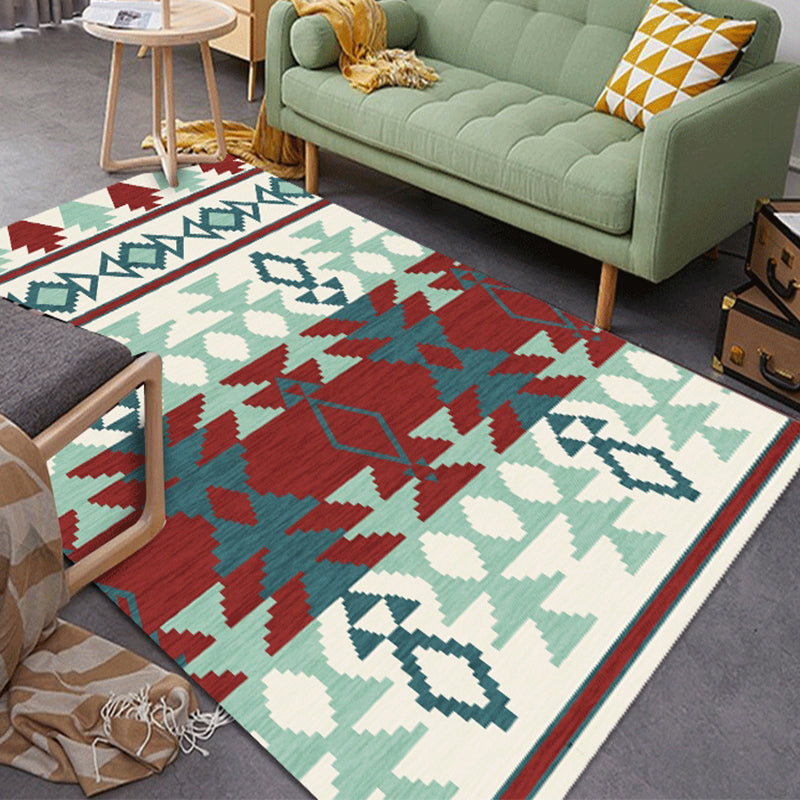 Lisslune | Geometric Southwest Tribal Area Rug Abstract Spears Polyester Stain Resistant Flooring in Rust Red