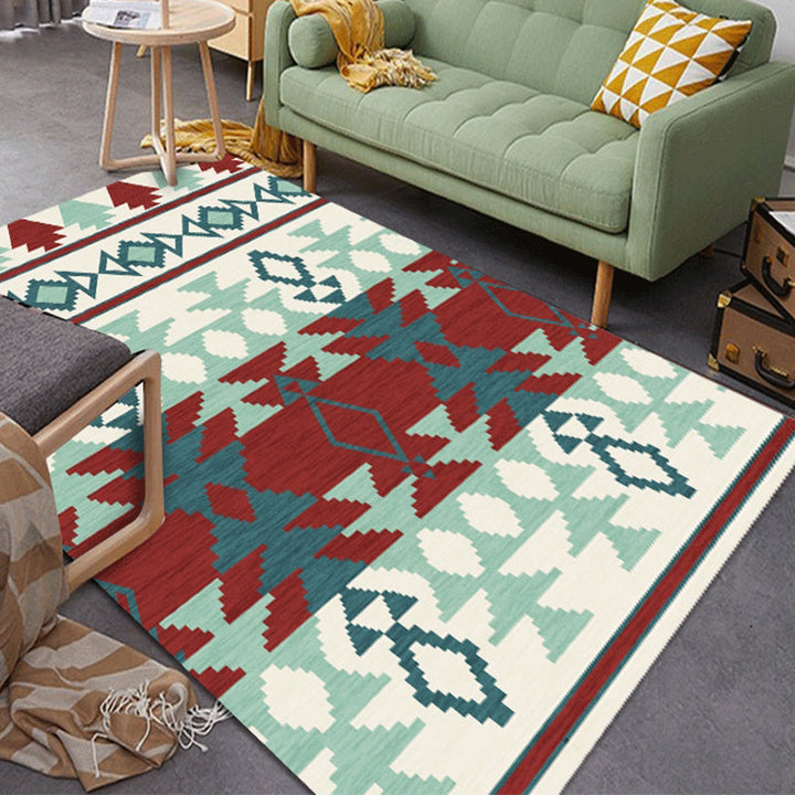 Lisslune | Geometric Southwest Tribal Area Rug Abstract Spears Polyester Stain Resistant Flooring in Rust Red