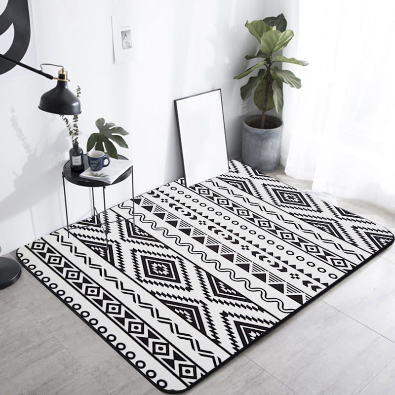 Lisslune | Country Tribal Washable Rug Black and White Ethnic Geometric Rug Stain Resistant Polyester Rug for the Living Room