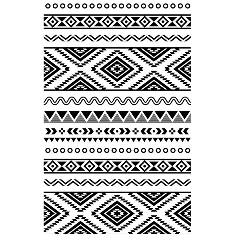 Lisslune | Country Tribal Washable Rug Black and White Ethnic Geometric Rug Stain Resistant Polyester Rug for the Living Room