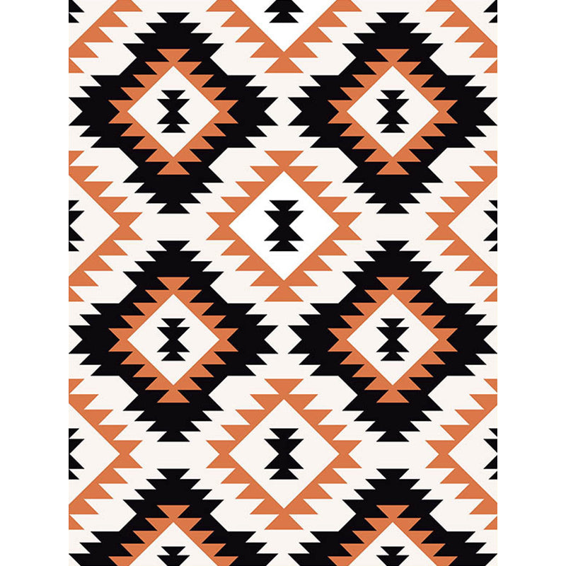 Lisslune | Aztec Tokens Tribal Indigenous Carpet with ethnic geometric diamond in orange and black polyester stain-resistant personal carpet