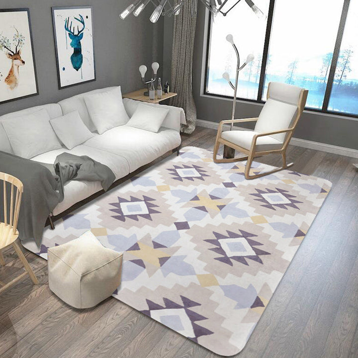 Lisslune | Southwestern Aztec Tokens Tribal Rug with Geometric Diamond Synthetic Anti-slip Pet-friendly Area Rug for Living Room