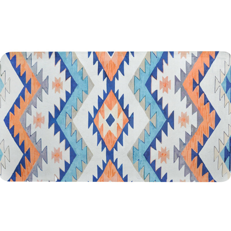 Lisslune | Striped Aztec Tokens Tribal Rug in Orange and Blue Synthetic Non-Slip Pet Friendly Rug for Living Room in Gray