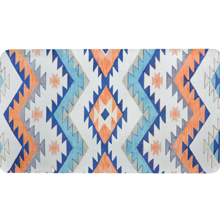 Lisslune | Striped Aztec Tokens Tribal Rug in Orange and Blue Synthetic Non-Slip Pet Friendly Rug for Living Room in Gray