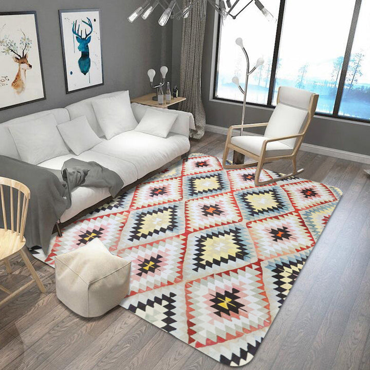 Lisslune | Retro Tribal Carpet with Aztec Native Americana Diamond Stain Resistant Power Loom Carpet for Home Decor