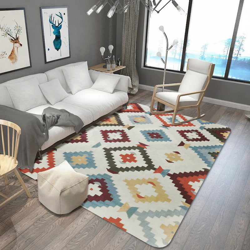 Lisslune | Aztec Diamond Tribal Rug Geometric Native Totem in Multicolor Washable Polyester Rug for Living Room