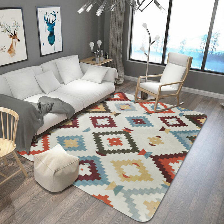 Lisslune | Aztec Diamond Tribal Rug Geometric Native Totem in Multicolor Washable Polyester Rug for Living Room
