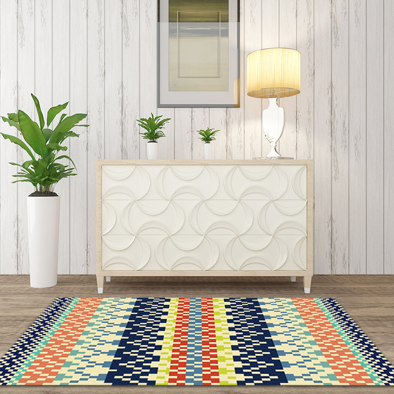 Lisslune | Southwest Striped Tribal Geometric Carpet Stain Resistant Power Loom Area Rug for Bedroom in Green and Orange