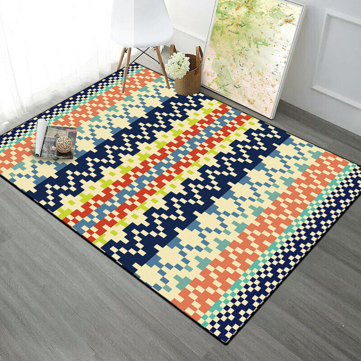 Lisslune | Southwest Striped Tribal Geometric Carpet Stain Resistant Power Loom Area Rug for Bedroom in Green and Orange