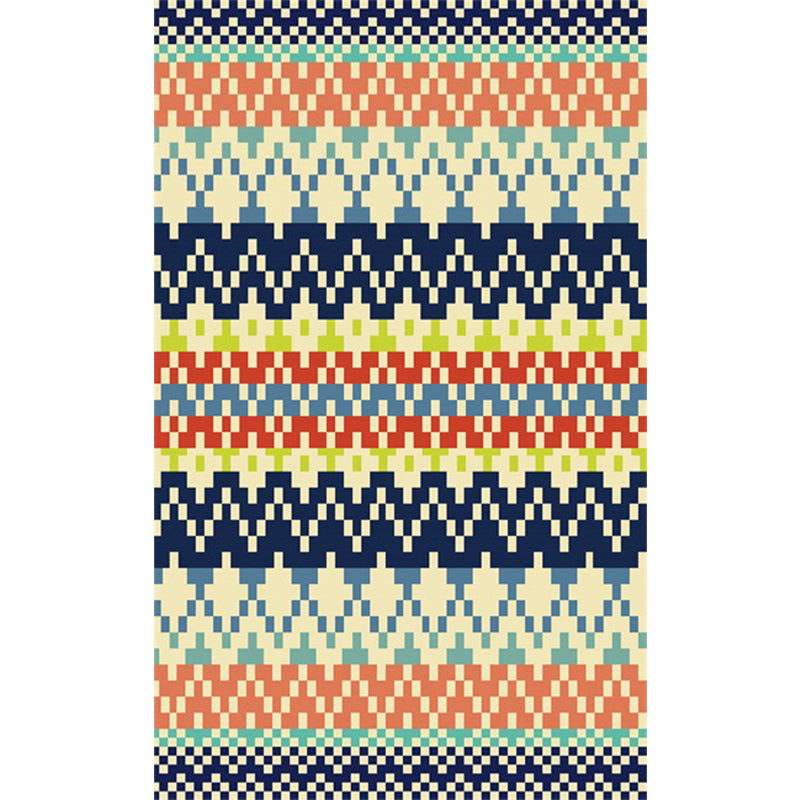 Lisslune | Southwest Striped Tribal Geometric Carpet Stain Resistant Power Loom Area Rug for Bedroom in Green and Orange