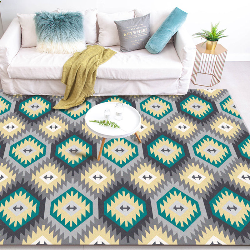 Lisslune | Tribal Gabbeh Abstract Rug Diamond Geometric Rug Polyester Washable Non-Slip Stain-Resistant Rug for the Bedroom