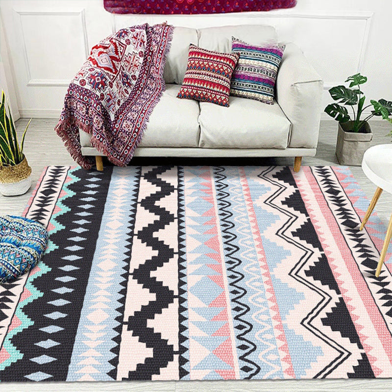 Lisslune | Striped Chevron Geometric Rug Indian Americana Indoor Mat Synthetic Stain Resistant Non-Slip Hair Mat