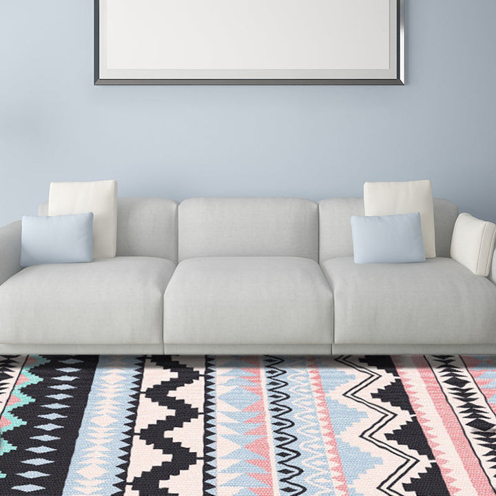Lisslune | Striped Chevron Geometric Rug Indian Americana Indoor Mat Synthetic Stain Resistant Non-Slip Hair Mat