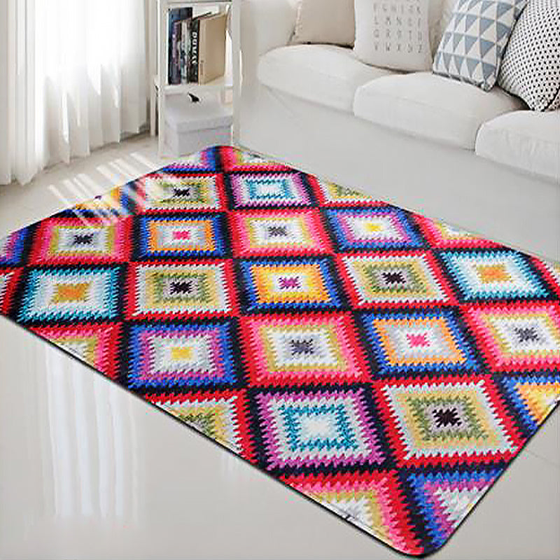 Lisslune | Retro-Diamond-Geometric Colorful Carpet Navajo Style Fabric Anti-Slip Pet Friendly Area Rug for Living Room