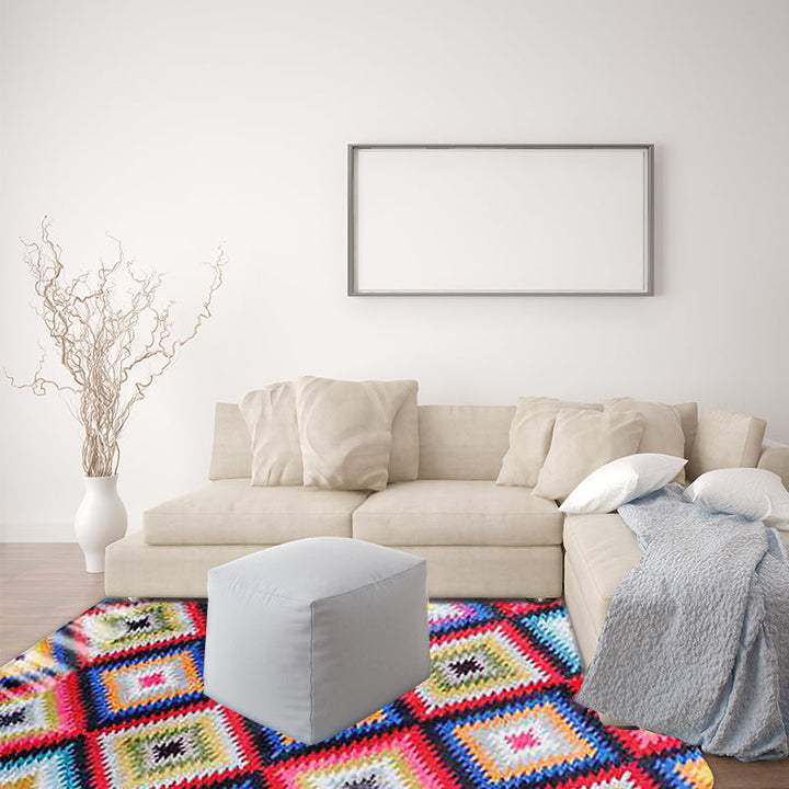Lisslune | Retro-Diamond-Geometric Colorful Carpet Navajo Style Fabric Anti-Slip Pet Friendly Area Rug for Living Room