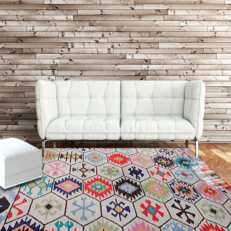 Lisslune | Tribal Diamond Geometric Fringe Rug with Native Classic Symbols Fabric Non-Slip Pet-Friendly Rug for Living Room
