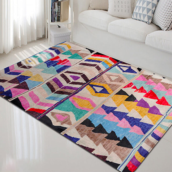 Lisslune | Southwest abstract colorful striped chevron carpet tribal geometric lance tip fabric stain-resistant area rug for bedroom