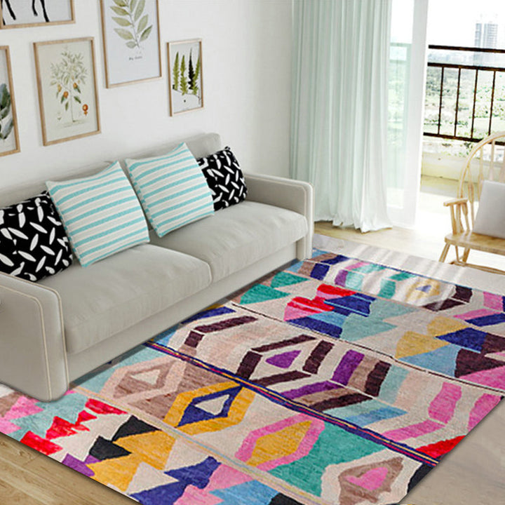Lisslune | Southwest abstract colorful striped chevron carpet tribal geometric lance tip fabric stain-resistant area rug for bedroom