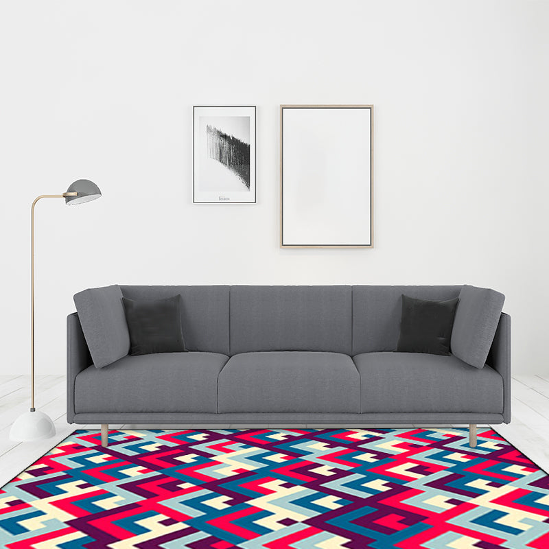 Lisslune | Southwest Colorful Geometric Carpet Polyester Washable Non-Slip Stain Resistant Carpet for Bedroom