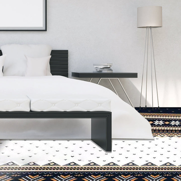 Lisslune | Blue Banded Tribal Carpet with Dots Artificial Anti-Slip Power Loom Flooring Carpet for the Living Room