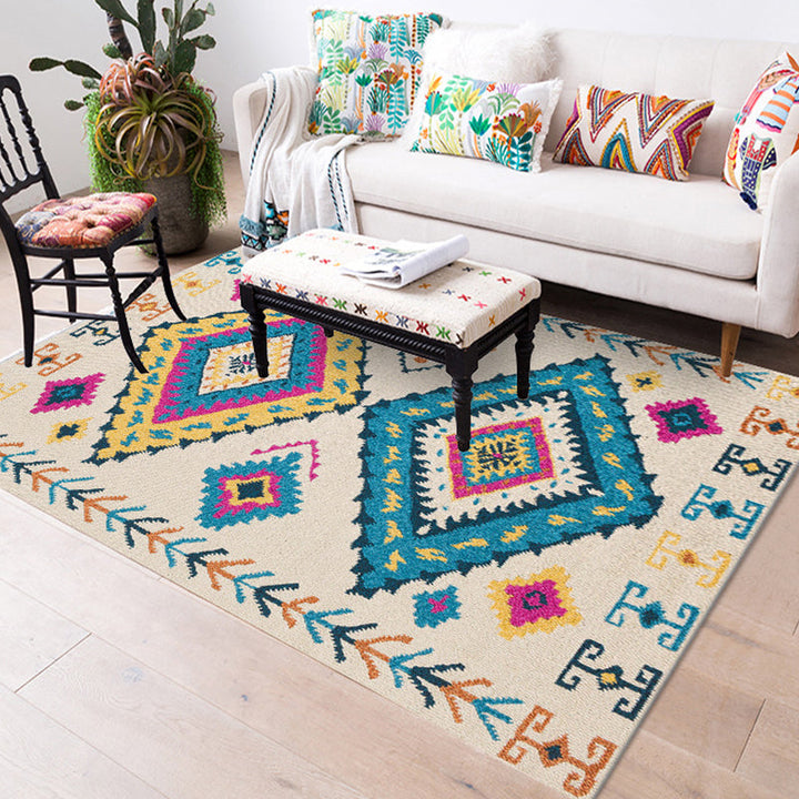 Lisslune | Colorful rug Moroccan southwestern diamond geometric rug polyester washable non-slip stain-resistant area rug