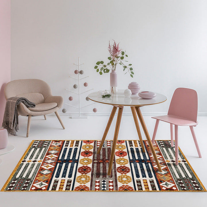 Lisslune | Brown Carnival Tribal Carpet Striped Geometric Flooring Carpet Fabric Non-Slip Powerloom Carpet for the Living Room