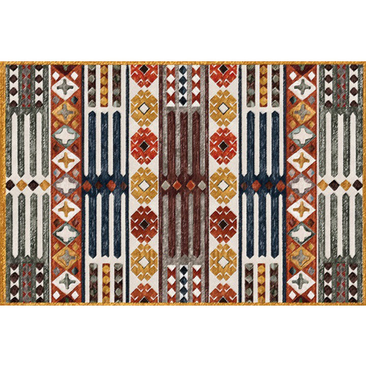 Lisslune | Brown Carnival Tribal Carpet Striped Geometric Flooring Carpet Fabric Non-Slip Powerloom Carpet for the Living Room