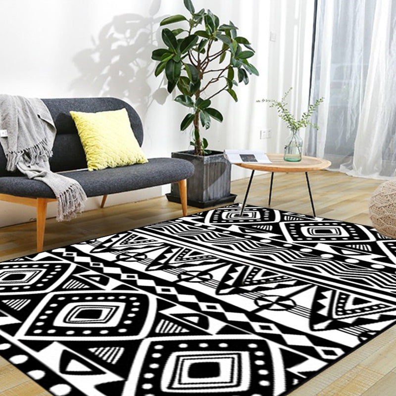 Lisslune | Black Carpet Zuido Western Tribal Americana Diamond Geometric Flooring Area Rug Polyester Non-Slip Pet-Friendly Rug