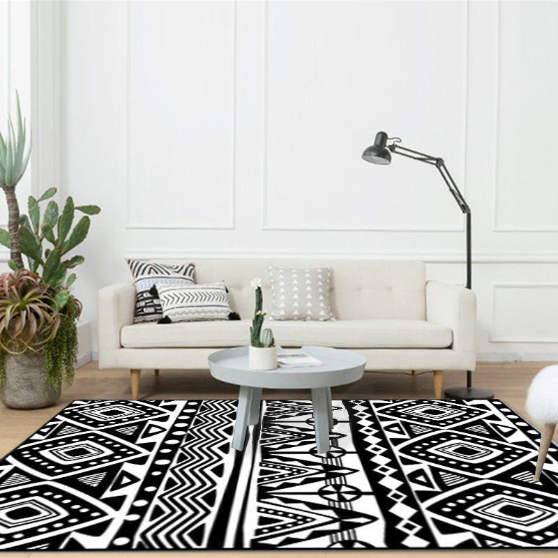 Lisslune | Black Carpet Zuido Western Tribal Americana Diamond Geometric Flooring Area Rug Polyester Non-Slip Pet-Friendly Rug