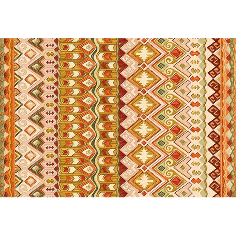 Lisslune | Indian Tribal Rug Diamond Geometric with Feathers Hairband Polyester Non-Slip Back Stain Resistant Runner in Yellow