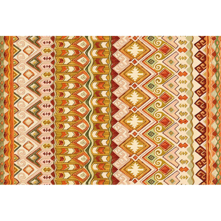 Lisslune | Indian Tribal Rug Diamond Geometric with Feathers Hairband Polyester Non-Slip Back Stain Resistant Runner in Yellow