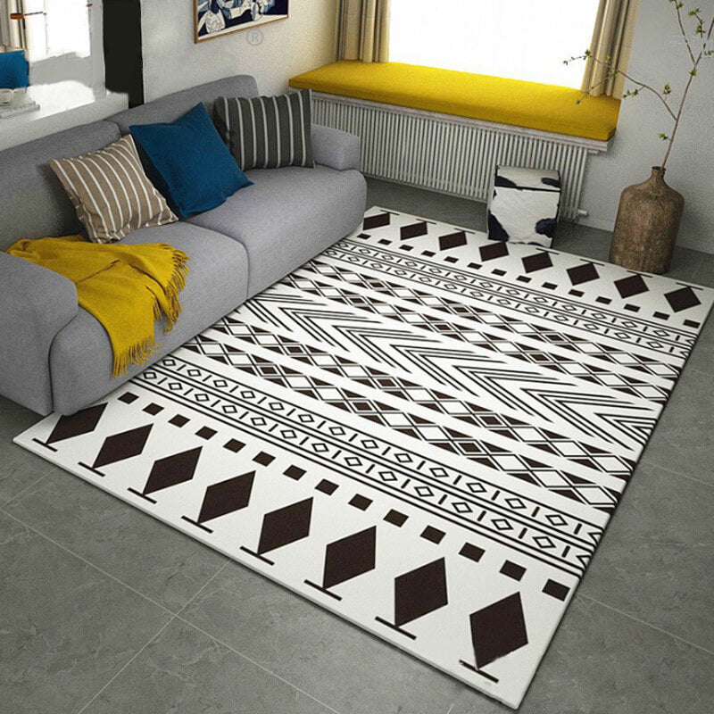 Lisslune | Black-and-white Americana rug for the living room Diamond geometric rug fabric stain-resistant area rug