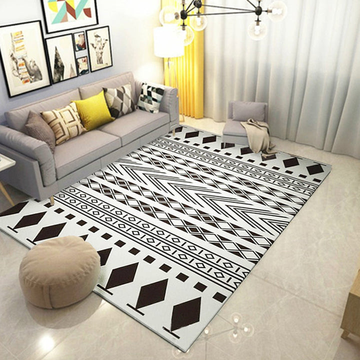 Lisslune | Black-and-white Americana rug for the living room Diamond geometric rug fabric stain-resistant area rug