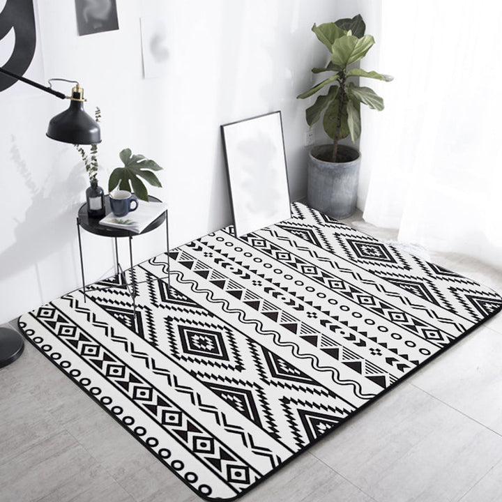 Lisslune | Diamond geometric rug southwestern area rug for bedroom Black and White Power Loom washable floor rug