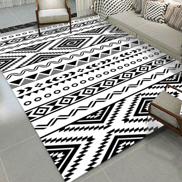 Lisslune | Diamond geometric rug southwestern area rug for bedroom Black and White Power Loom washable floor rug