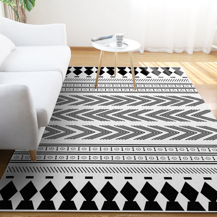 Lisslune | Striped Chevron Washable Rug for the Living Room Southwest Americana Pet-Friendly Rug in Black and White