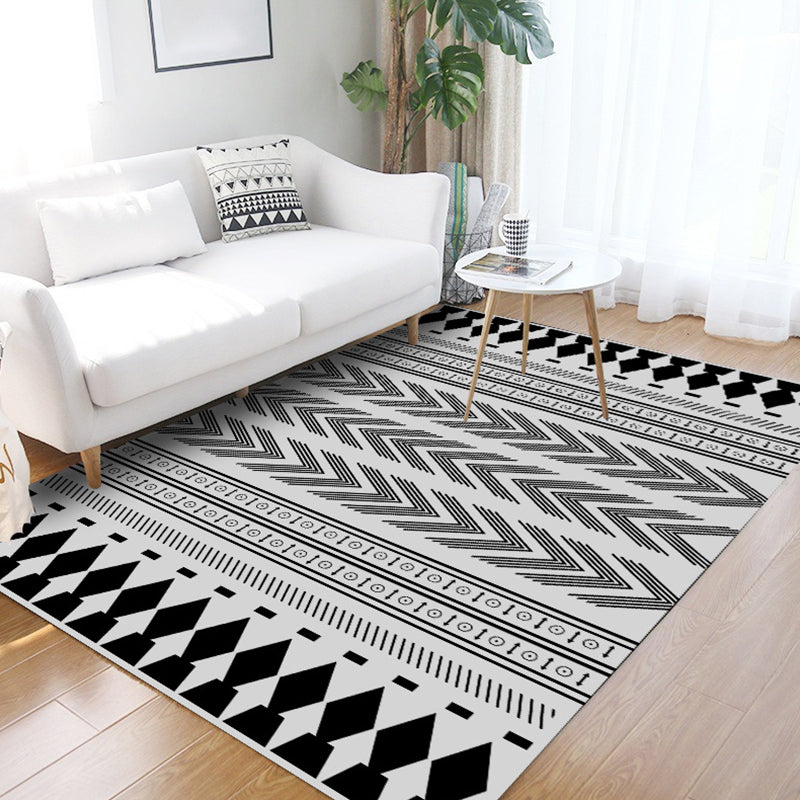 Lisslune | Striped Chevron Washable Rug for the Living Room Southwest Americana Pet-Friendly Rug in Black and White