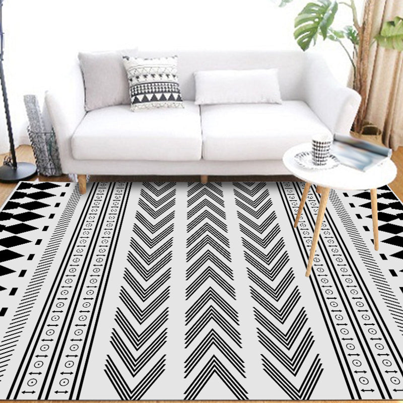 Lisslune | Striped Chevron Washable Rug for the Living Room Southwest Americana Pet-Friendly Rug in Black and White