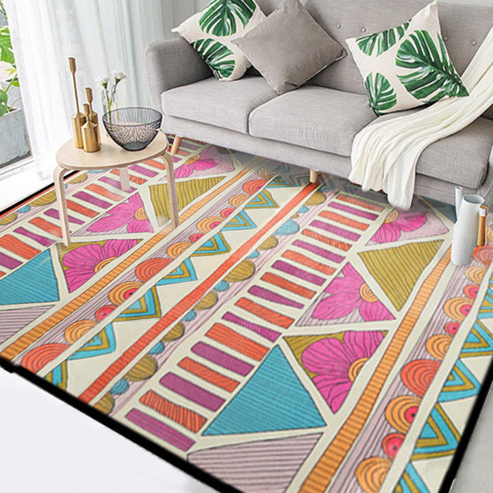 Lisslune | Pink colored Moroccan geometric rug rustic synthetic indoor rug washable stain-resistant rug with flowers