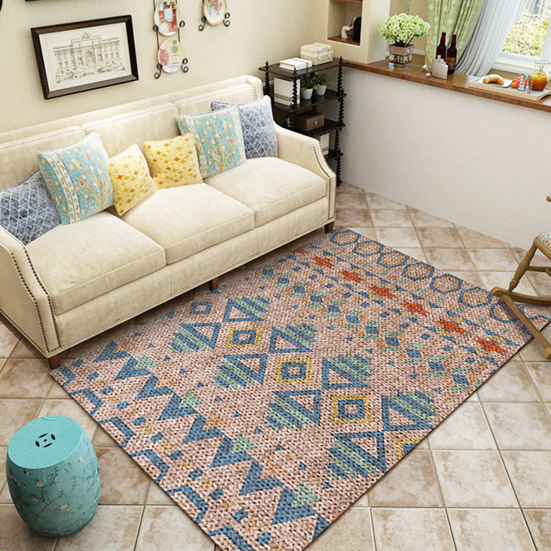 Lisslune | Braided rustic American rug brown washable area rug for bedroom geometric hunting stain-resistant rug