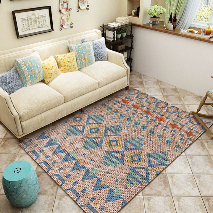 Lisslune | Braided rustic American rug brown washable area rug for bedroom geometric hunting stain-resistant rug