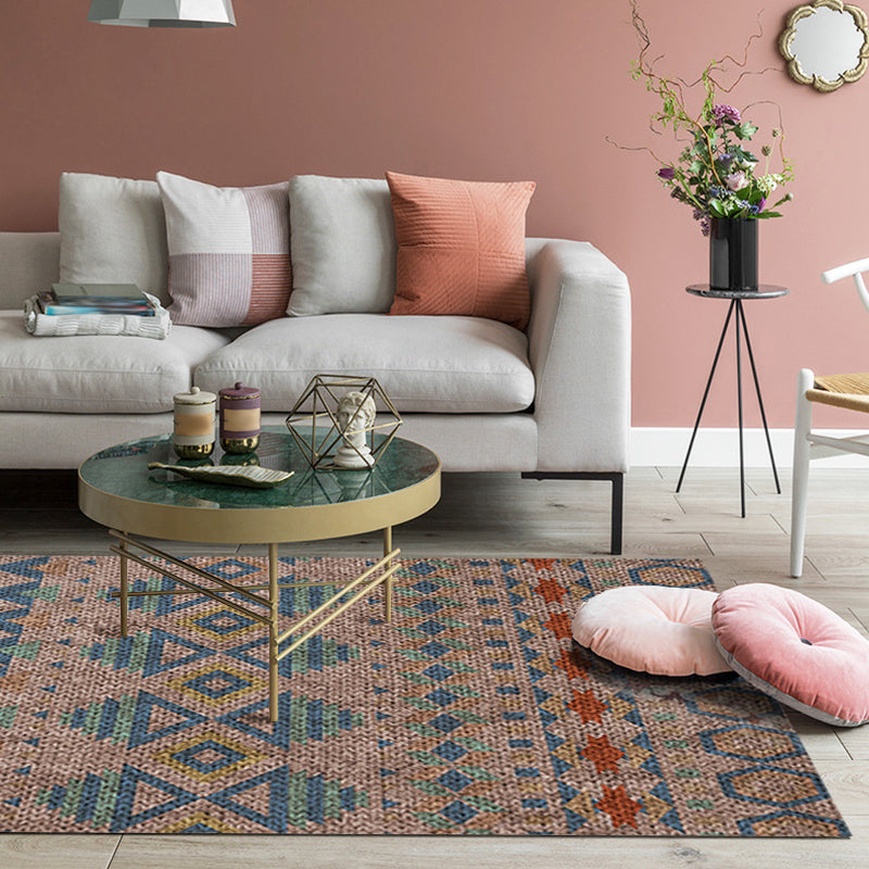 Lisslune | Braided rustic American rug brown washable area rug for bedroom geometric hunting stain-resistant rug