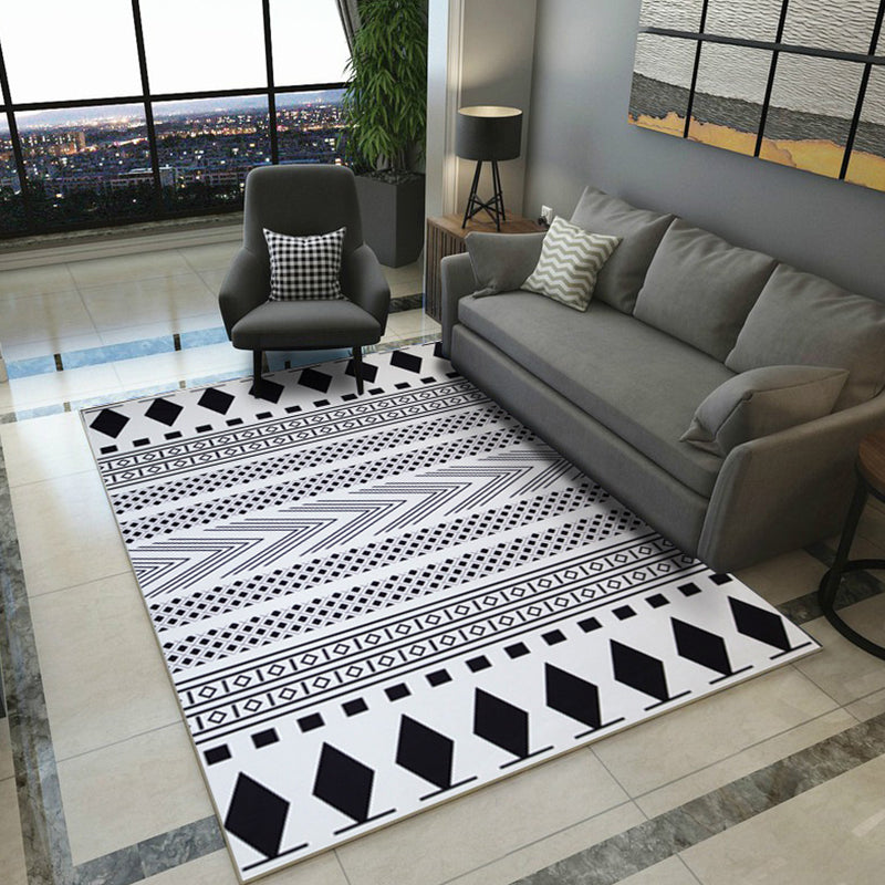 Lisslune | Diamond Geometric Rug Southwestern Americana Area Rug for Bedroom Black and White Fabric Stain Resistant Rug