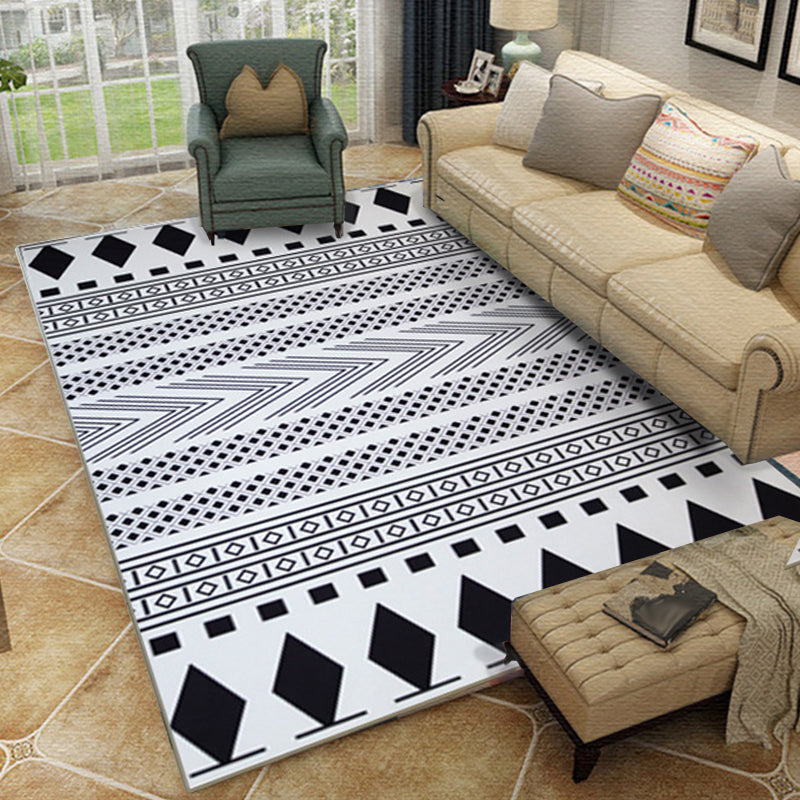 Lisslune | Diamond Geometric Rug Southwestern Americana Area Rug for Bedroom Black and White Fabric Stain Resistant Rug