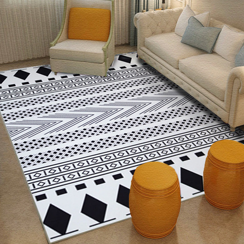 Lisslune | Diamond Geometric Rug Southwestern Americana Area Rug for Bedroom Black and White Fabric Stain Resistant Rug