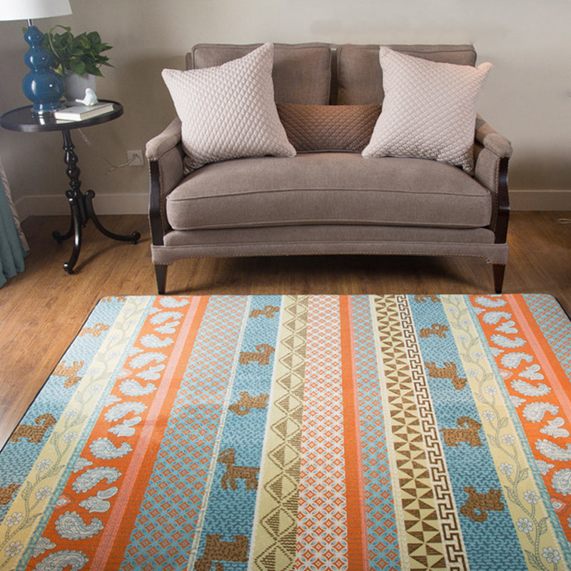 Lisslune | Living Room Rustic Orange Carpet Striped Paisley Carpet with Animal Polyester Pet Friendly Stain Resistant Area Rug
