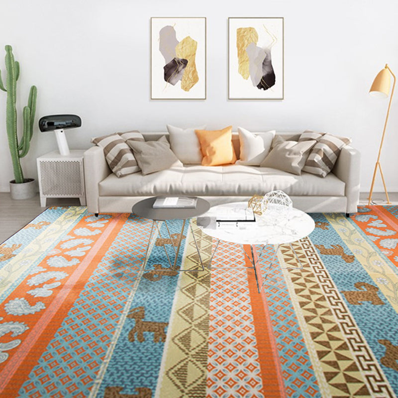 Lisslune | Living Room Rustic Orange Carpet Striped Paisley Carpet with Animal Polyester Pet Friendly Stain Resistant Area Rug